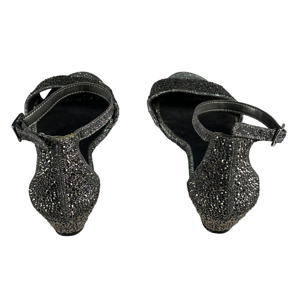 GB Girls Sparkly Sandals Size 4M Shoes Wedge Gray Jeweled Ankle Strap Fancy - Picture 5 of 10